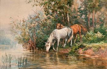 363A. Elsa von Wrangel, HORSES BY THE SHORE.