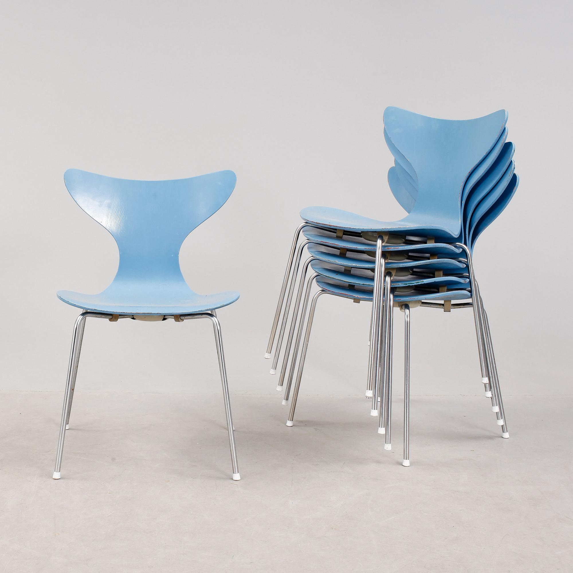 STOLAR, 6 stycken, "Liljan", Arne Jacobsen, 1970-tal.