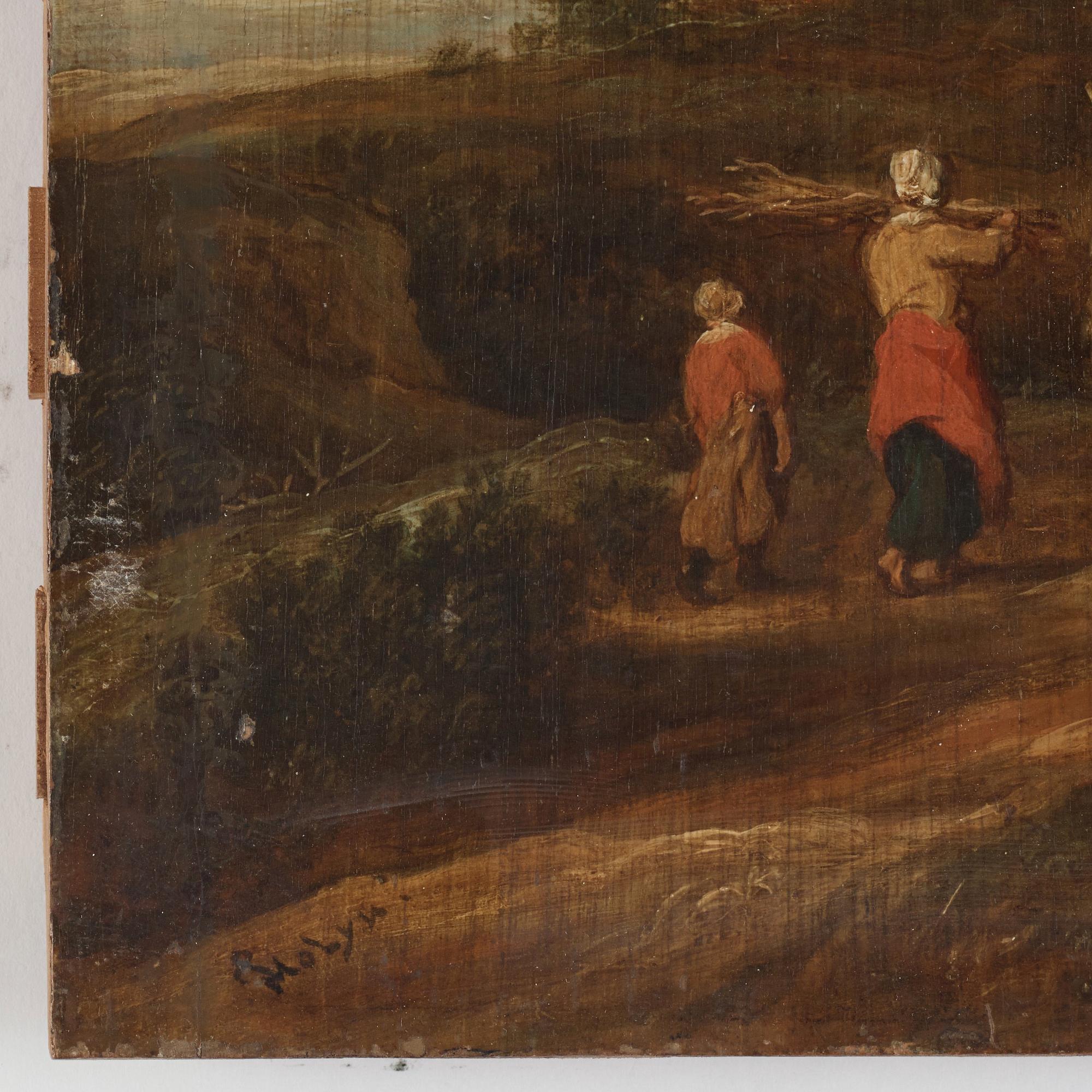 Pieter de Molijn (Molyn) Tillskriven, Landskap med sällskap och hästar.