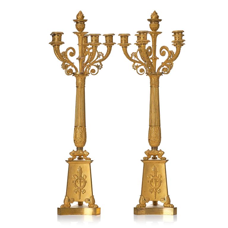 A pair of Empire candelabra for six lights.