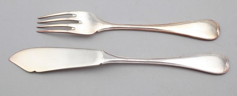 FISKBESTICK, 35 delar, nysilver, 1900-talets mitt.