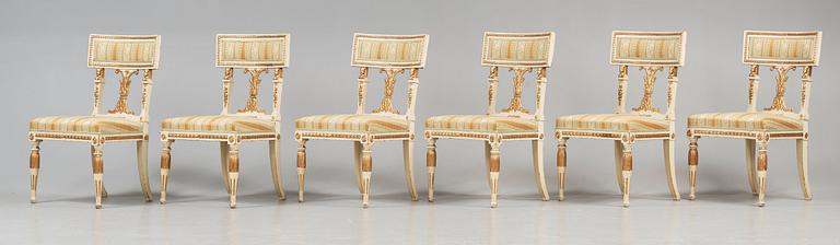 Six late Gustavian early 19th century chairs.