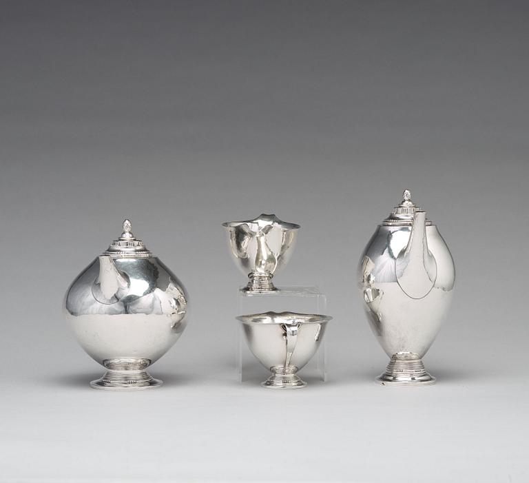 Johan Rohde, kaffe- och teservis 4 delar, Georg Jensen, Köpenhamn 1919, 830/1000 silver, svenska importstämplar GAB F.