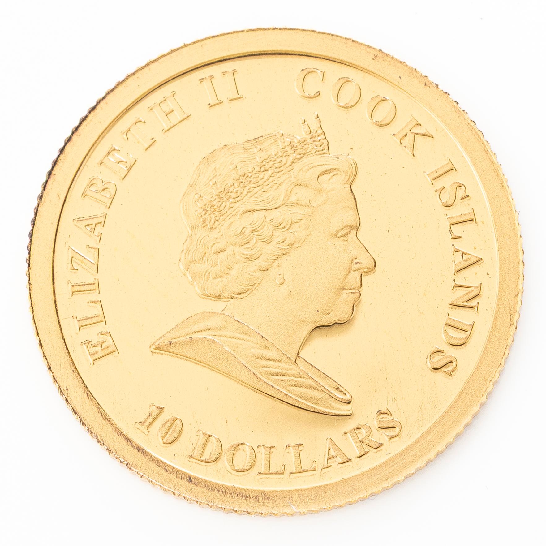 Gold coin, 10 dollars, Cook Islands, 2009.
