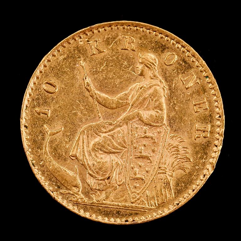 GULDMYNT, Christian IX, Danmark, 1877. Vikt ca 4 g.