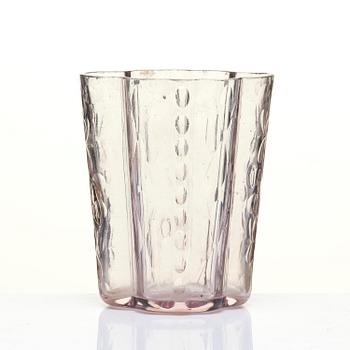 An amethyst coloured suger shaker and a cut glass goblet, 18th century.