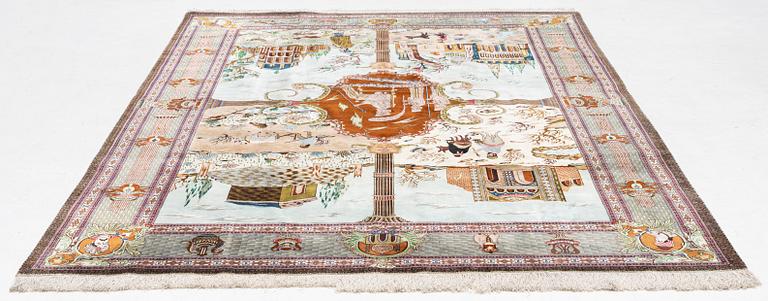 A silk Qum carpet of Takhte Jamshid design, c 300 x 199 cm.