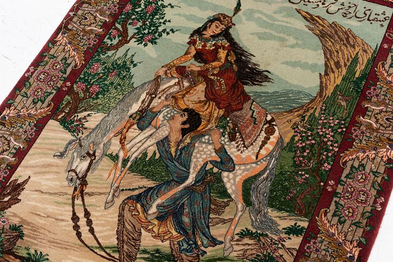 Rug, Tabriz, figural, approx. 138 x 98 cm.