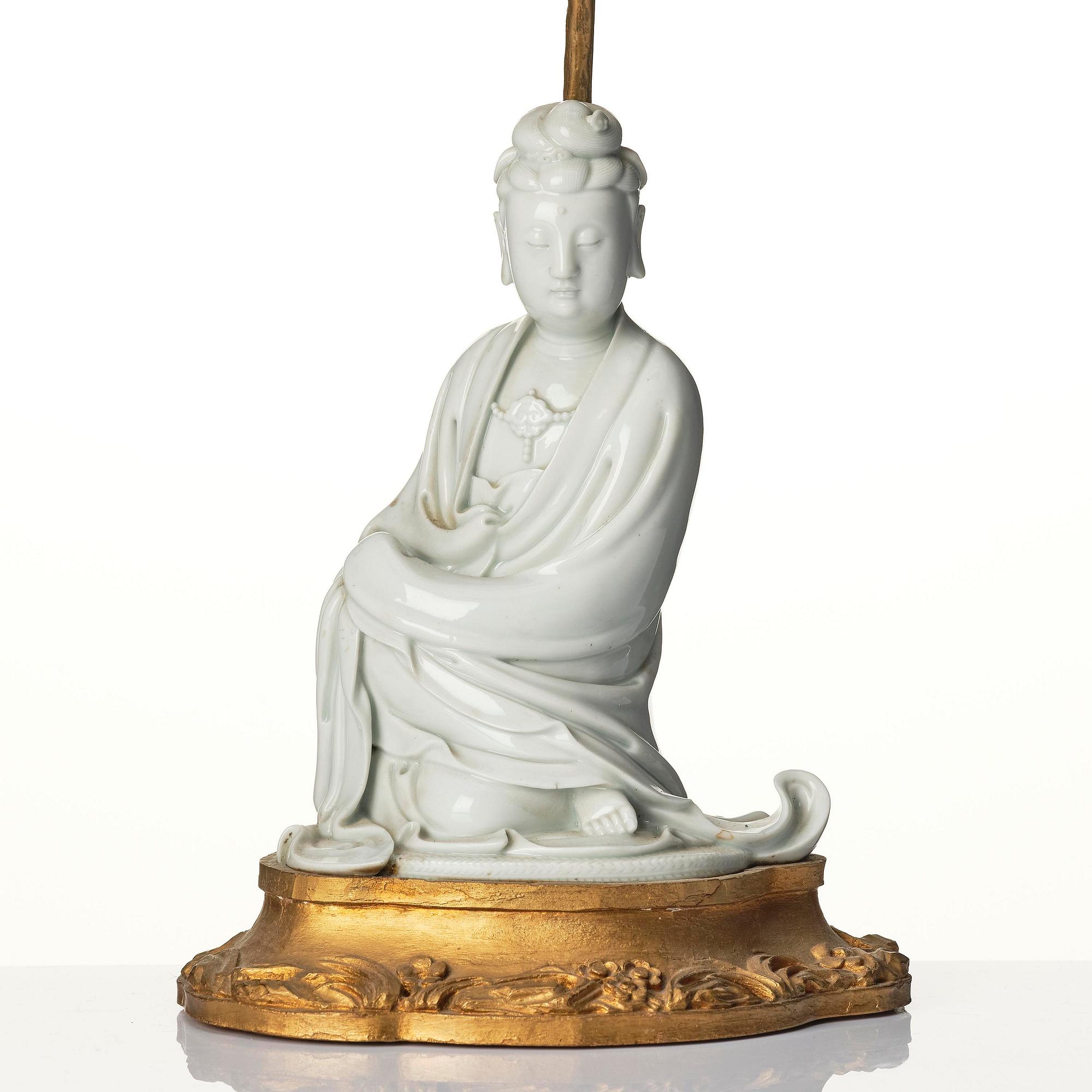 A blanc de chine figure of Guanyin, late Qing dynasty, circa 1900.
