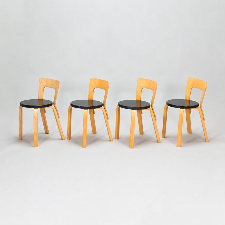 Alvar Aalto, four 1950s chairs, model 65, Artek.