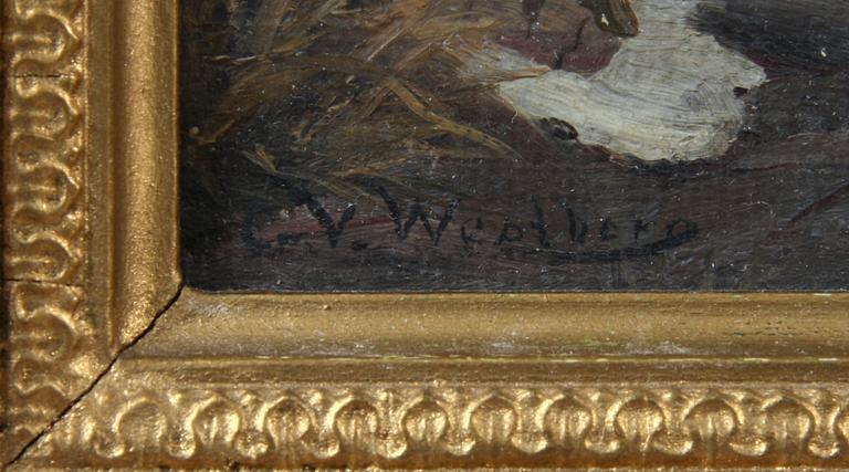 OKÄND KONSTNÄR, olja på duk, 2 st, sign C V Westberg.
