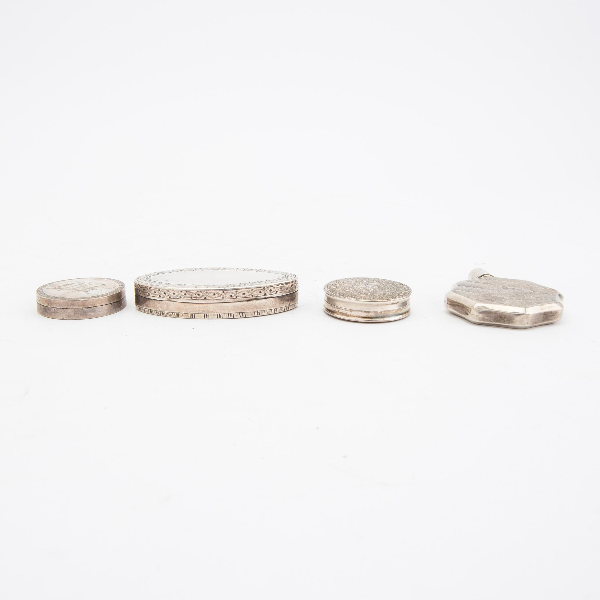 Dosor 3 st samt flakong silver 18/1900-tal.