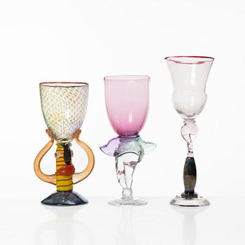 Kjell Engman, three goblets, Kosta Boda.
