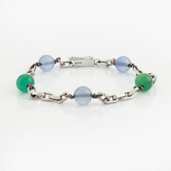 Blue and green stone silver braclet.