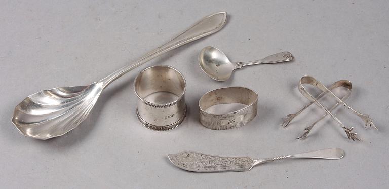 PARTI SILVER, 7 delar, bl a Sheffield och Birmingham, England, 1892-1960. Tot ca 195 g.