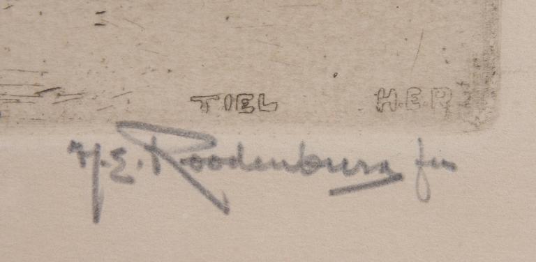 ROODENBURG HENDRIKUS ELIAS, etsning. Signerad och numrerad, 206/ Tiel.