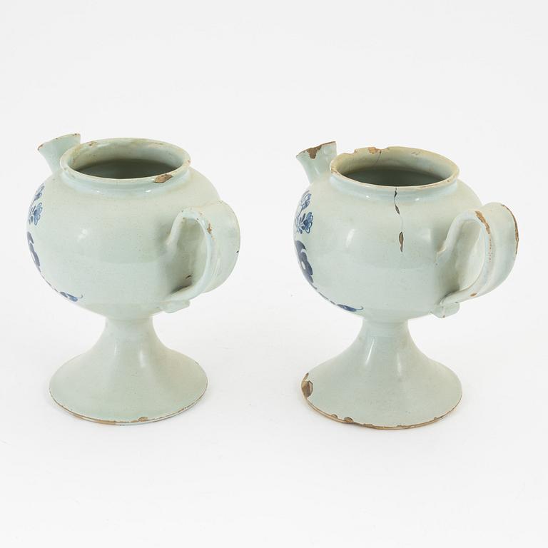 A pair of glazed earthenware apothecary pots, 18th century, presumably Holland.