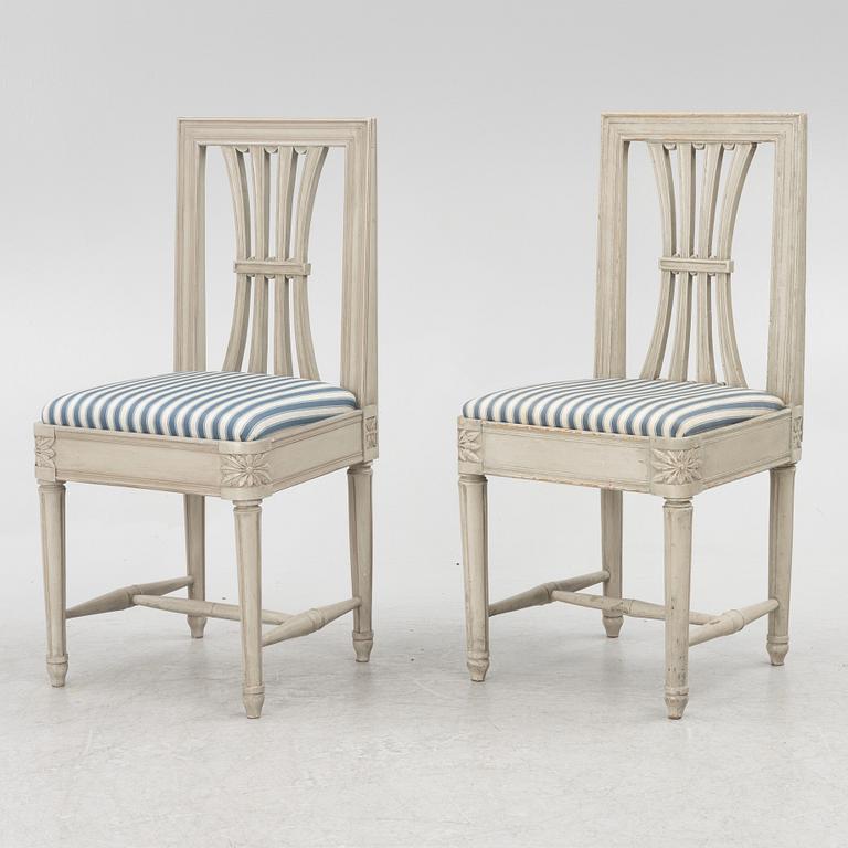 A set of four late Gustavian chairs, circa 1800 and four late Gustavian style chairs, late 20th century.