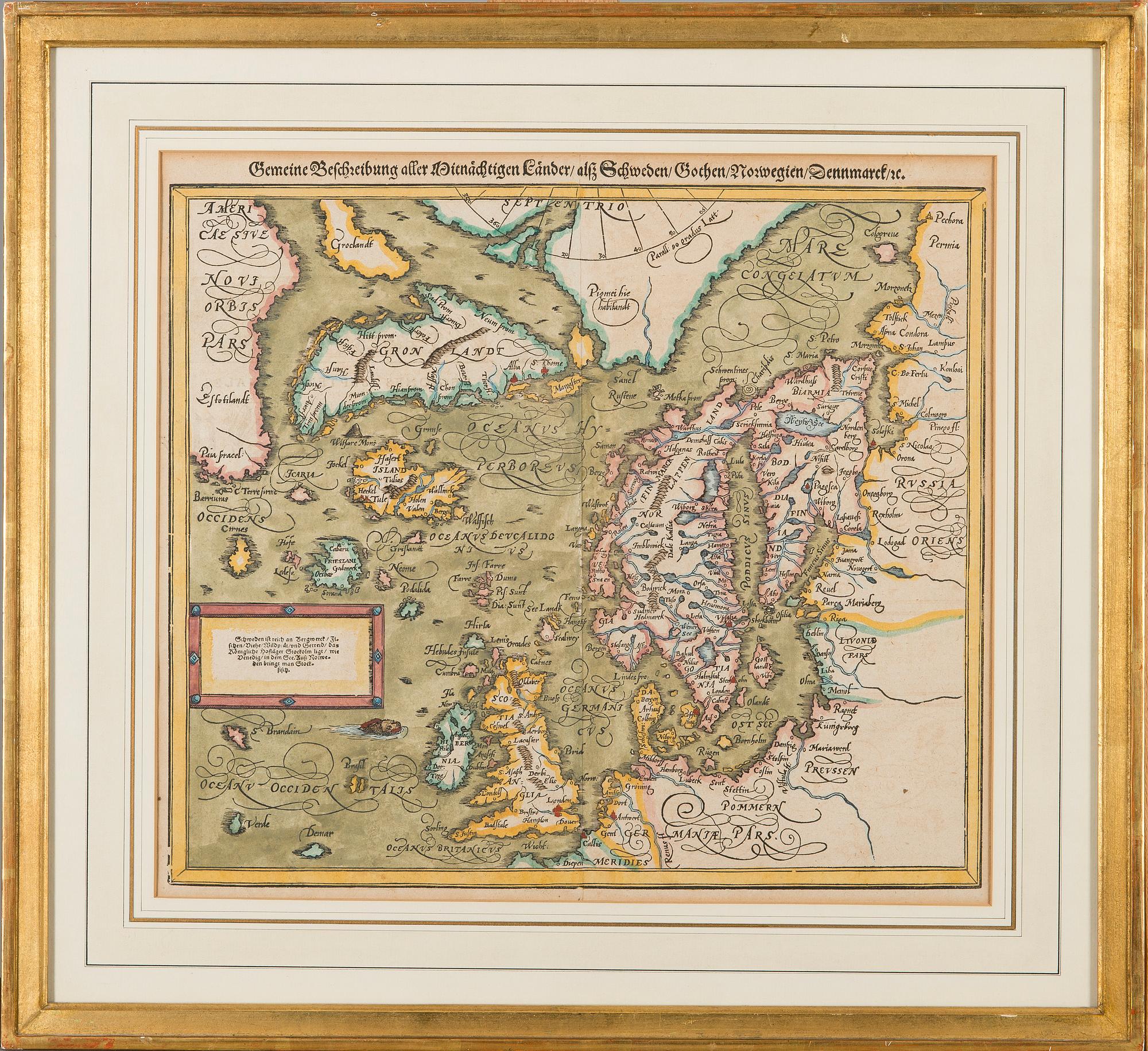 KARTTA, Skandinavia. Septentrionales-Scandinavia. Sebastian Münster 1588-1628.