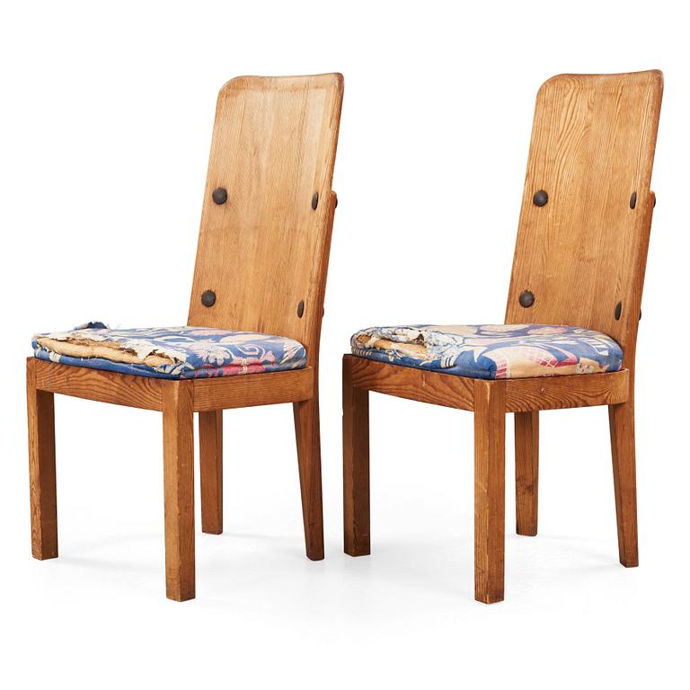 Axel Einar Hjorth, A pair of Axel Einar Hjorth 'Lovö' stained pine chairs, Nordiska Kompaniet, Sweden 1930's.