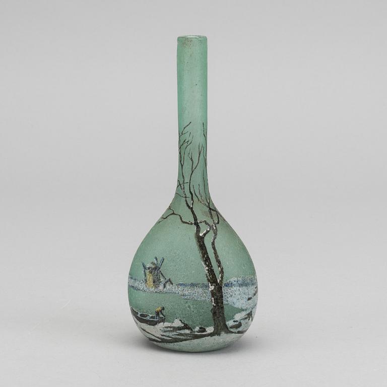 ANDRÉ DELATTE, vas signerad syraetsat glas Art Nouveau tidigt 1900-tal.