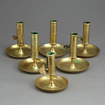 LJUSSTAKAR, 6 st, mässing, 1800-tal.