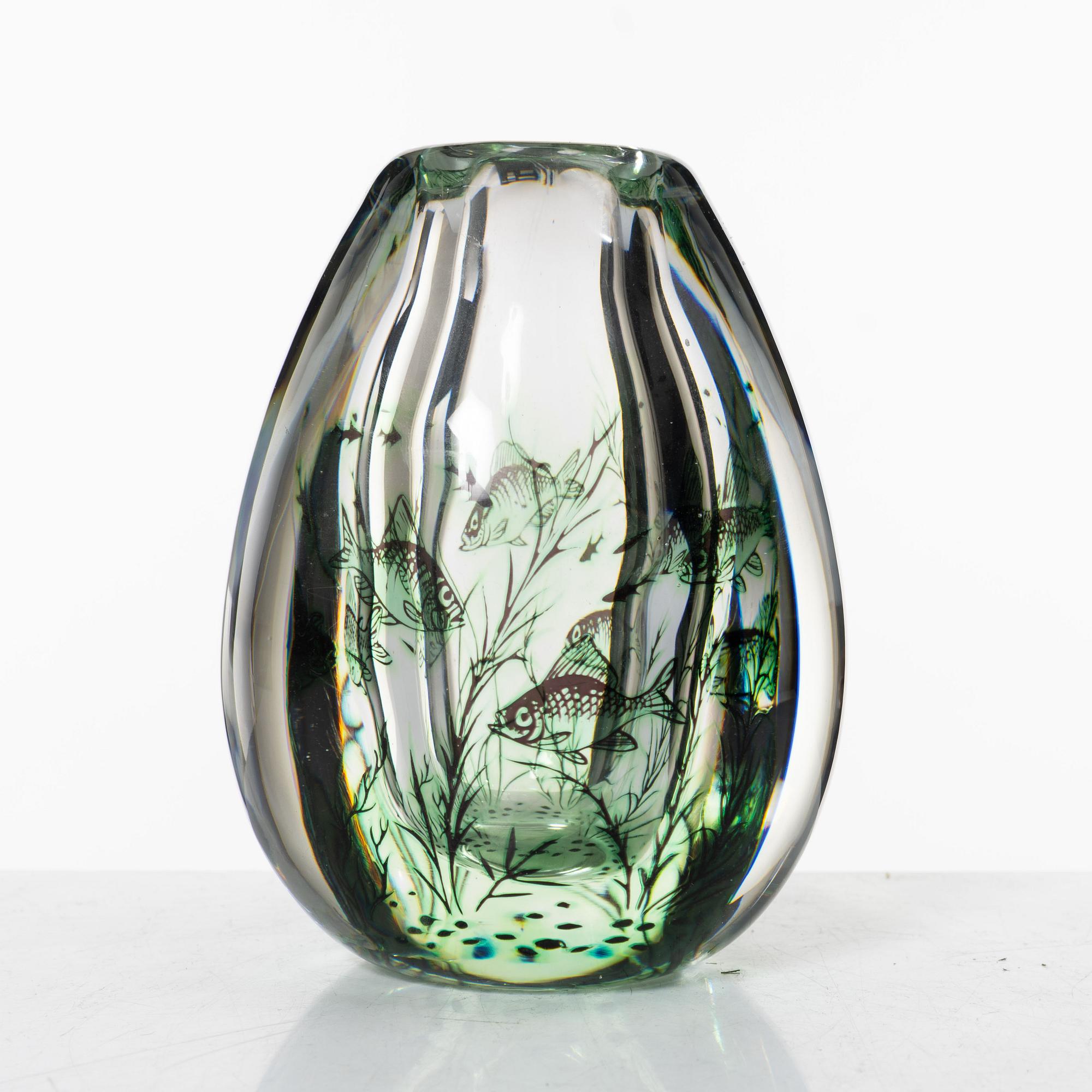 Edward Hald, a  fish graal glass vase, Orrefors.