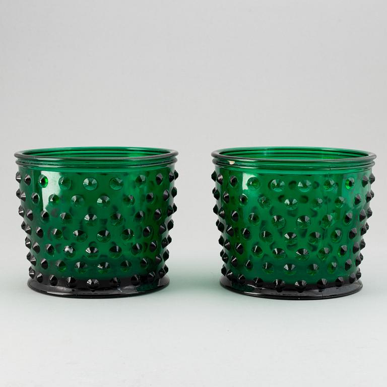 Josef Frank, two green glass flower pots, "Hortus", Svenskt Tenn, Sweden.