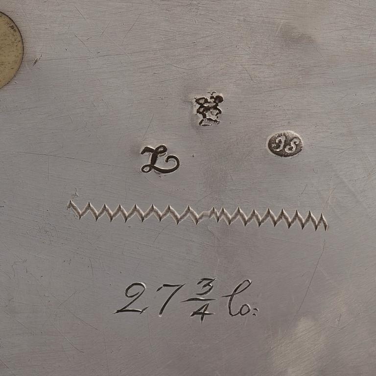 A Swedish 18th century 7 piece silver toilet service, mark of Johan Lorenz Starin, Stockholm 1736.