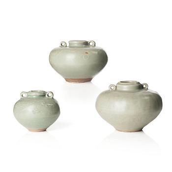 984. A group of three celadon glazed pots for the South East Asian market, 15/16th Century.