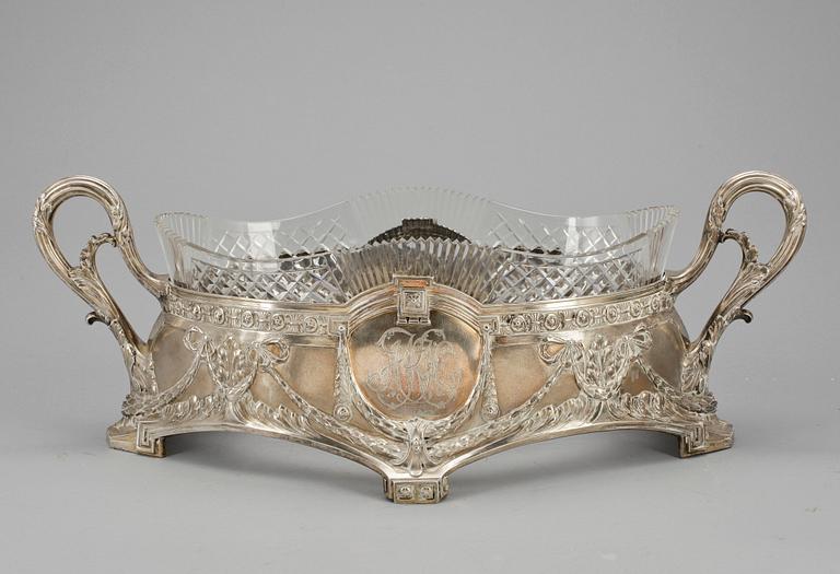 JARDINIERE, nysilver samt glas. Jugend. 1900-talets början.