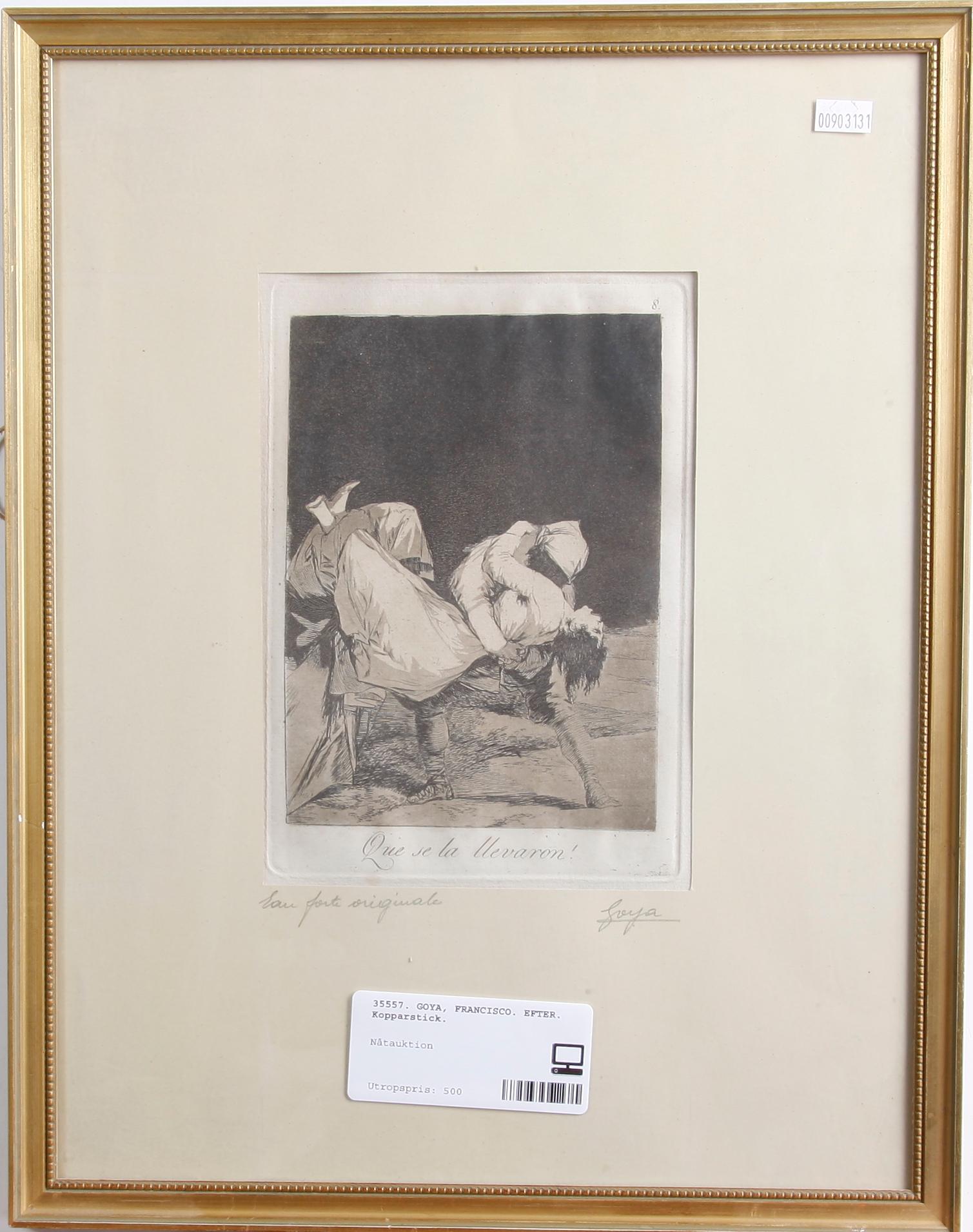 GOYA, FRANCISCO. EFTER. Kopparstick.