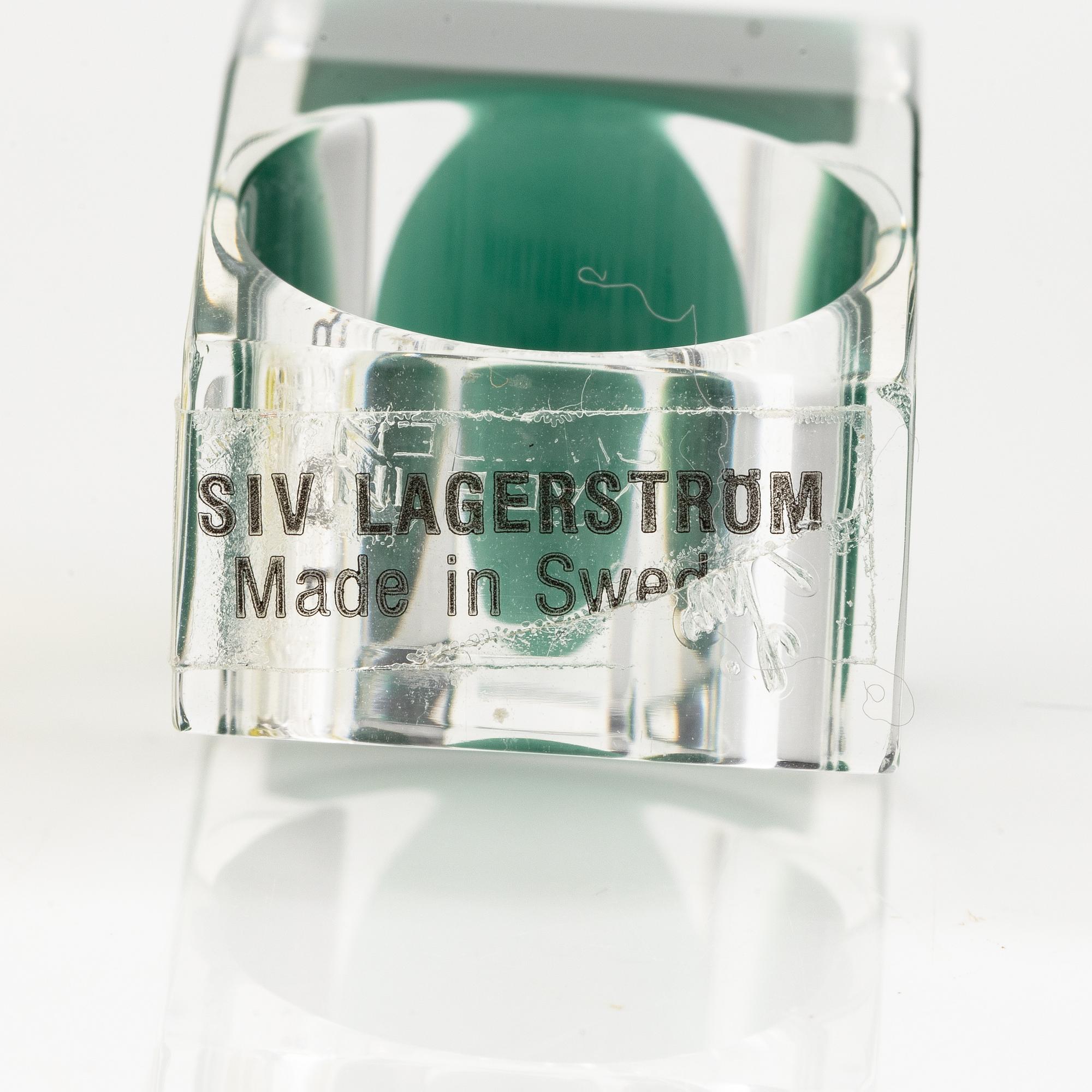 Siv Lagerström, three rings, acrylic plastic. Engraved works from the 1970s.