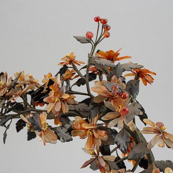 Three cloisonne and stone decorations, 20th century.