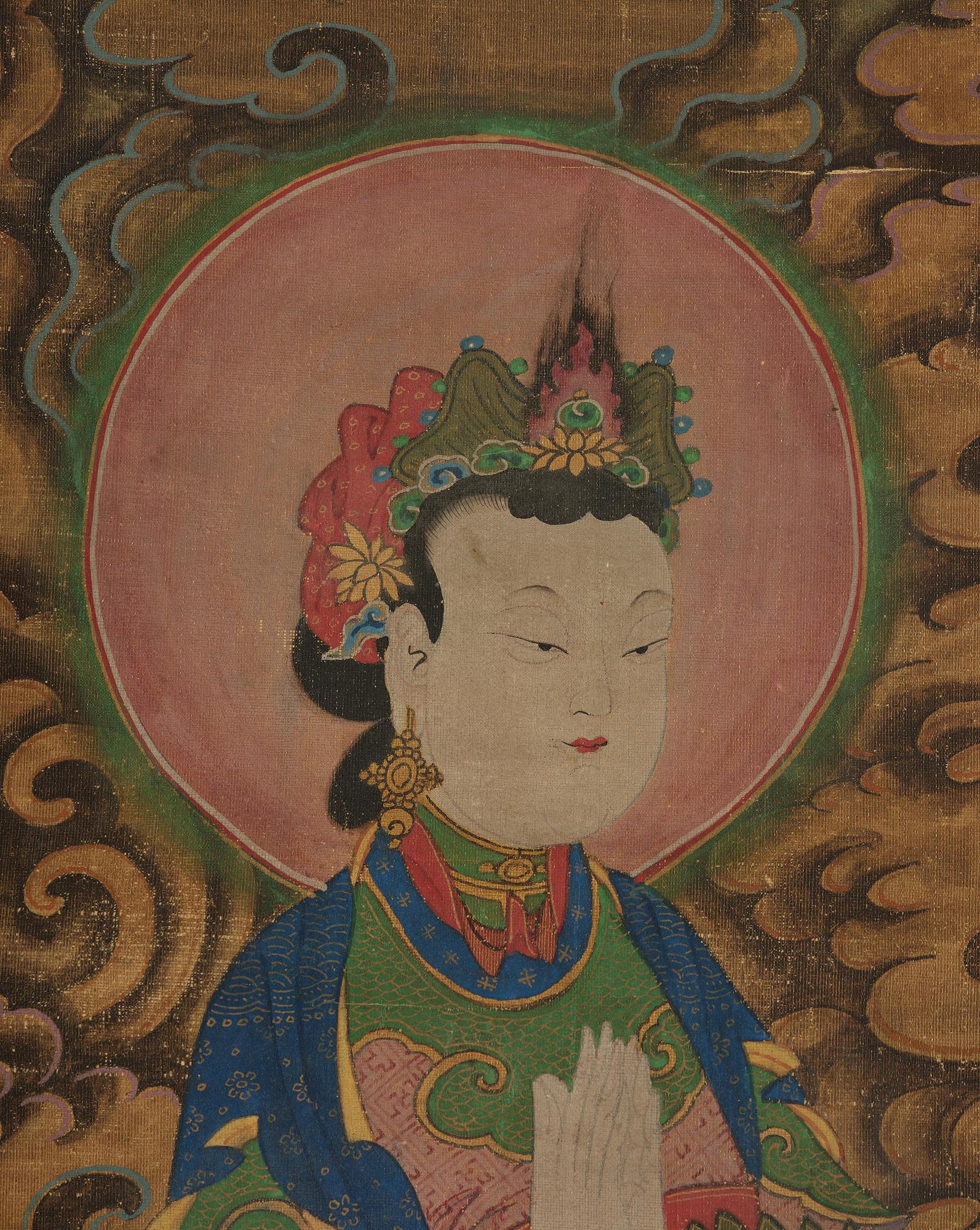 Two Chinese scroll paintings of Heavenly and Earthly Deities from the Water-Land Ritual, late Qing dynasty.