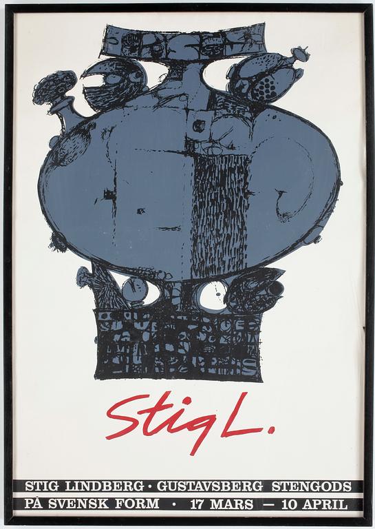UTSTÄLLNINGSAFFISCHER för STIG LINDBERG, 2 st.