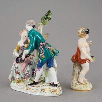 FIGURINER, 2 st, porslin. Meissen, 1800-talets slut.
