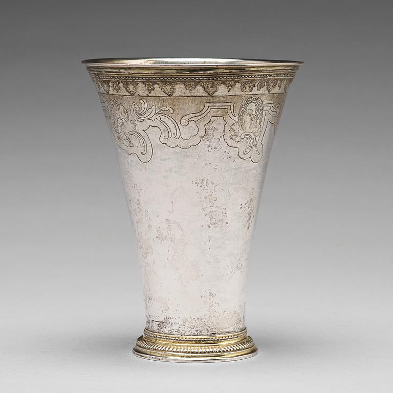 A Swedish 18th century parcel-gilt silver beaker, mark of Gustaf Henning, Stockholm 1752.