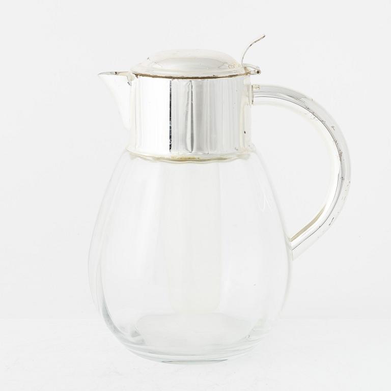 A glass and metal lemonade carafe / cocktail decanter, 20th century.