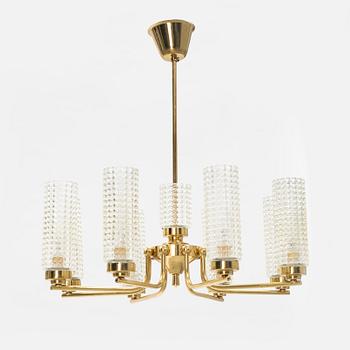 A glass and brass ceiling light, second half of the 20th Century.