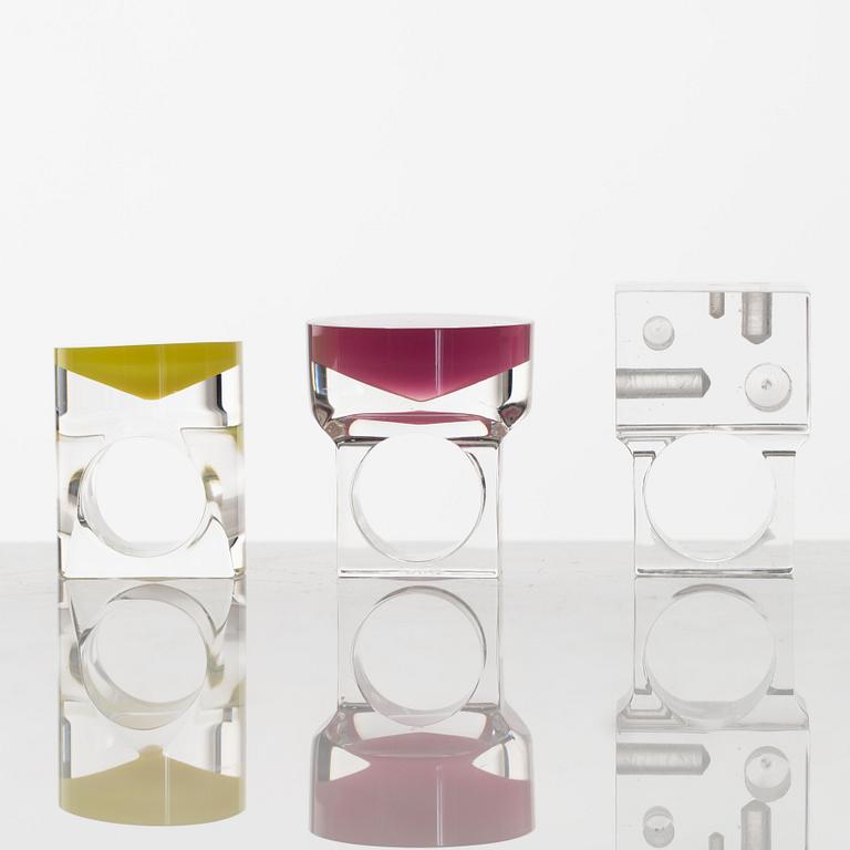 Siv Lagerström, rings, 3 pcs, acrylic plastic, 1970s.