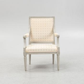 A Gustavian open armchair by M. Lundberg (master 1775-1812).