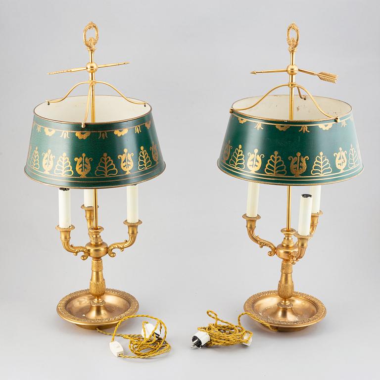 A pair of brass table lamps, Bouillotte lamps, sencond half of the 20th century.