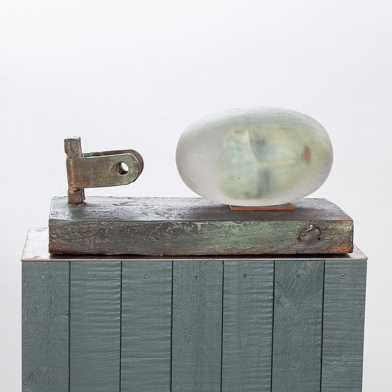 Bertil Vallien, skulptur, vilande huvud, "Resting head", Kosta Boda, unik.