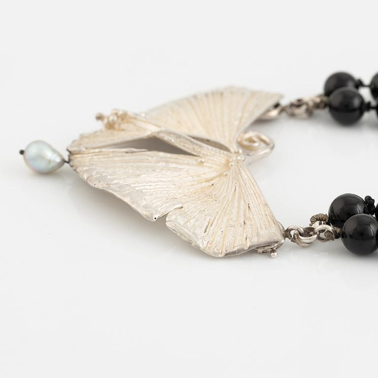 Etsuko Minowa, sterling silver with calibrated black stone bead necklace.
