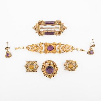 Bracelet, brooch, earrings, belt buckle and shoe buckles, neo-Rococo, second half of the 19th century.
