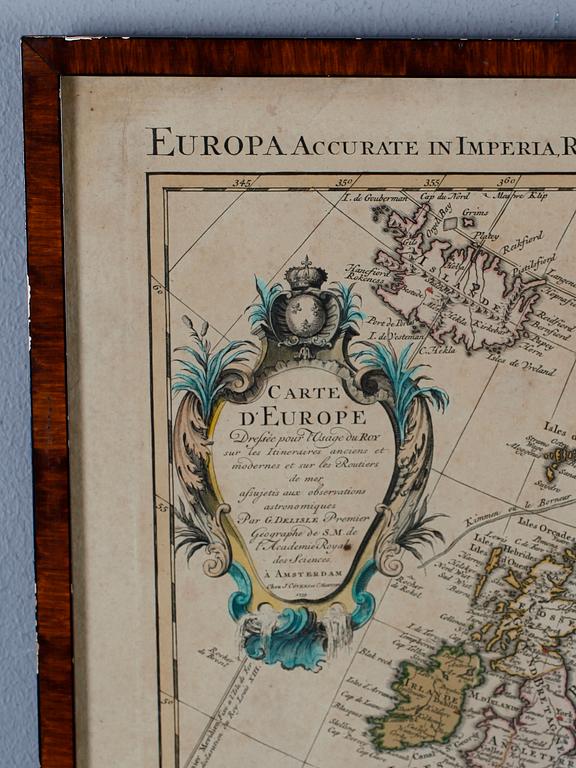 KARTA, kopparstick, "Carte d`Europe", Chez J. Covens et C. Mortier, daterad 1739.