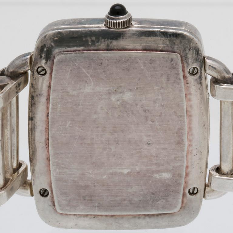 Omega armbandsur, silver, manuell, ca 42 x 30 mm, armband i silver längd ca 20,5 cm.