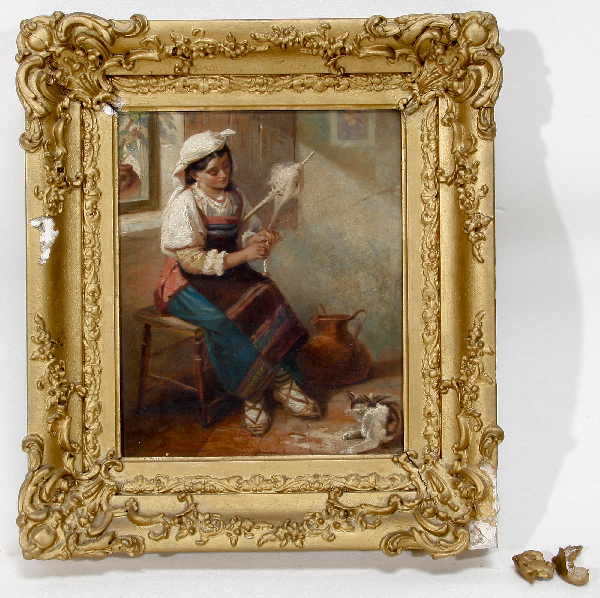 OKÄND KONSTNÄR, olja på pannå. 1800-tal.