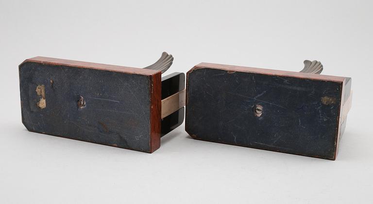 BOKSTÖD, 1 par, art déco, patinerad metall, 1900-talets första hälft.